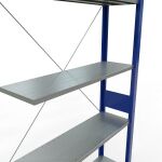 Anbauregal, Fachbodenregal Stecksystem MULTIplus150, 3000 x 1000 x 300 mm (HxBxT), 7 Fachböden, Kreuzstrebe, RAL 5010/verzinkt