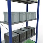 Grundregal, Fachbodenregal Stecksystem MULTIplus150, 2000 x 1000 x 400 mm (HxBxT), 5 Fachböden, Kreuzstrebe, RAL 5010/verzinkt