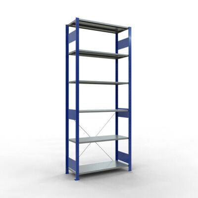 Grundregal, Fachbodenregal Stecksystem MULTIplus150, 2500 x 1000 x 400 mm (HxBxT), 6 Fachböden, Kreuzstrebe, RAL 5010/verzinkt