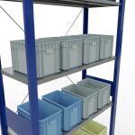 Grundregal, Fachbodenregal Stecksystem MULTIplus150, 3000 x 1000 x 400 mm (HxBxT), 7 Fachböden, Kreuzstrebe, RAL 5010/verzinkt