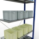 Anbauregal, Fachbodenregal Stecksystem MULTIplus150, 2000 x 1000 x 400 mm (HxBxT), 5 Fachböden, Kreuzstrebe, RAL 5010/verzinkt