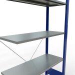 Anbauregal, Fachbodenregal Stecksystem MULTIplus150, 2000 x 1000 x 400 mm (HxBxT), 5 Fachböden, Kreuzstrebe, RAL 5010/verzinkt