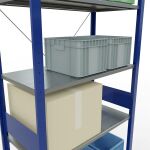 Grundregal, Fachbodenregal Stecksystem MULTIplus150, 3000 x 1000 x 500 mm (HxBxT), 7 Fachböden, Kreuzstrebe, RAL 5010/verzinkt