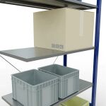 Anbauregal, Fachbodenregal Stecksystem MULTIplus150, 2000 x 1000 x 500 mm (HxBxT), 5 Fachböden, Kreuzstrebe, RAL 5010/verzinkt