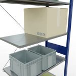 Anbauregal, Fachbodenregal Stecksystem MULTIplus150, 3000 x 1000 x 500 mm (HxBxT), 7 Fachböden, Kreuzstrebe, RAL 5010/verzinkt