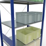 Grundregal, Fachbodenregal Stecksystem MULTIplus150, 3000 x 1000 x 600 mm (HxBxT), 7 Fachböden, Kreuzstrebe, RAL 5010/verzinkt