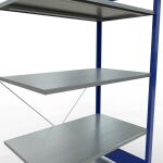 Anbauregal, Fachbodenregal Stecksystem MULTIplus150, 2000 x 1000 x 600 mm (HxBxT), 5 Fachböden, Kreuzstrebe, RAL 5010/verzinkt