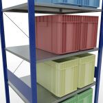 Grundregal, Fachbodenregal Stecksystem MULTIplus150, 3000 x 1000 x 800 mm (HxBxT), 7 Fachböden, Kreuzstrebe, RAL 5010/verzinkt