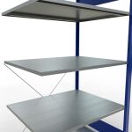 Anbauregal, Fachbodenregal Stecksystem MULTIplus150, 2000 x 1000 x 800 mm (HxBxT), 5 Fachböden, Kreuzstrebe, RAL 5010/verzinkt