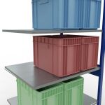 Anbauregal, Fachbodenregal Stecksystem MULTIplus150, 2500 x 1000 x 800 mm (HxBxT), 6 Fachböden, Kreuzstrebe, RAL 5010/verzinkt