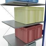 Anbauregal, Fachbodenregal Stecksystem MULTIplus150, 3000 x 1000 x 800 mm (HxBxT), 7 Fachböden, Kreuzstrebe, RAL 5010/verzinkt