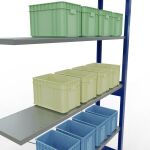 Anbauregal, Fachbodenregal Stecksystem MULTIplus150, 2500 x 1300 x 300 mm (HxBxT), 6 Fachböden, Kreuzstrebe, RAL 5010 enzianblau/verzinkt