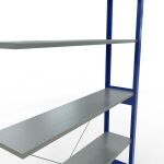 Anbauregal, Fachbodenregal Stecksystem MULTIplus150, 2500 x 1300 x 300 mm (HxBxT), 6 Fachböden, Kreuzstrebe, RAL 5010 enzianblau/verzinkt