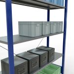 Grundregal, Fachbodenregal Stecksystem MULTIplus150, 2000 x 1300 x 400 mm (HxBxT), 5 Fachböden, Kreuzstrebe, RAL 5010 enzianblau/verzinkt