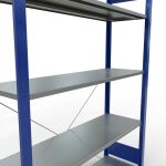 Grundregal, Fachbodenregal Stecksystem MULTIplus150, 2000 x 1300 x 400 mm (HxBxT), 5 Fachböden, Kreuzstrebe, RAL 5010 enzianblau/verzinkt