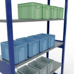 Grundregal, Fachbodenregal Stecksystem MULTIplus150, 2500 x 1300 x 400 mm (HxBxT), 6 Fachböden, Kreuzstrebe, RAL 5010 enzianblau/verzinkt