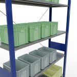 Grundregal, Fachbodenregal Stecksystem MULTIplus150, 3000 x 1300 x 400 mm (HxBxT), 7 Fachböden, Kreuzstrebe, RAL 5010 enzianblau/verzinkt