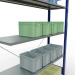 Anbauregal, Fachbodenregal Stecksystem MULTIplus150, 2000 x 1300 x 400 mm (HxBxT), 5 Fachböden, Kreuzstrebe, RAL 5010 enzianblau/verzinkt