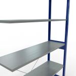 Anbauregal, Fachbodenregal Stecksystem MULTIplus150, 2500 x 1300 x 400 mm (HxBxT), 6 Fachböden, Kreuzstrebe, RAL 5010 enzianblau/verzinkt