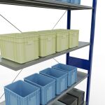 Anbauregal, Fachbodenregal Stecksystem MULTIplus150, 3000 x 1300 x 400 mm (HxBxT), 7 Fachböden, Kreuzstrebe, RAL 5010 enzianblau/verzinkt