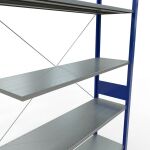 Anbauregal, Fachbodenregal Stecksystem MULTIplus150, 3000 x 1300 x 400 mm (HxBxT), 7 Fachböden, Kreuzstrebe, RAL 5010 enzianblau/verzinkt