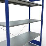 Grundregal, Fachbodenregal Stecksystem MULTIplus150, 2000 x 1300 x 500 mm (HxBxT), 5 Fachböden, Kreuzstrebe, RAL 5010 enzianblau/verzinkt