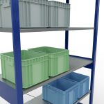 Grundregal, Fachbodenregal Stecksystem MULTIplus150, 2500 x 1300 x 500 mm (HxBxT), 6 Fachböden, Kreuzstrebe, RAL 5010 enzianblau/verzinkt