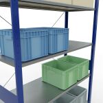 Grundregal, Fachbodenregal Stecksystem MULTIplus150, 3000 x 1300 x 500 mm (HxBxT), 7 Fachböden, Kreuzstrebe, RAL 5010 enzianblau/verzinkt