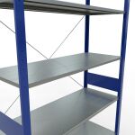 Grundregal, Fachbodenregal Stecksystem MULTIplus150, 3000 x 1300 x 500 mm (HxBxT), 7 Fachböden, Kreuzstrebe, RAL 5010 enzianblau/verzinkt