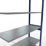 Anbauregal, Fachbodenregal Stecksystem MULTIplus150, 2500 x 1300 x 500 mm (HxBxT), 6 Fachböden, Kreuzstrebe, RAL 5010 enzianblau/verzinkt