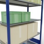 Grundregal, Fachbodenregal Stecksystem MULTIplus150, 2000 x 1300 x 600 mm (HxBxT), 5 Fachböden, Kreuzstrebe, RAL 5010 enzianblau/verzinkt