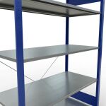 Grundregal, Fachbodenregal Stecksystem MULTIplus150, 2000 x 1300 x 600 mm (HxBxT), 5 Fachböden, Kreuzstrebe, RAL 5010 enzianblau/verzinkt