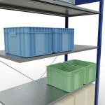 Anbauregal, Fachbodenregal Stecksystem MULTIplus150, 2000 x 1300 x 600 mm (HxBxT), 5 Fachböden, Kreuzstrebe, RAL 5010 enzianblau/verzinkt