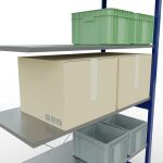 Anbauregal, Fachbodenregal Stecksystem MULTIplus150, 2500 x 1300 x 600 mm (HxBxT), 6 Fachböden, Kreuzstrebe, RAL 5010 enzianblau/verzinkt