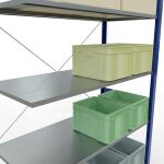 Anbauregal, Fachbodenregal Stecksystem MULTIplus150, 3000 x 1300 x 600 mm (HxBxT), 7 Fachböden, Kreuzstrebe, RAL 5010 enzianblau/verzinkt
