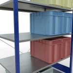 Grundregal, Fachbodenregal Stecksystem MULTIplus150, 2000 x 1300 x 800 mm (HxBxT), 5 Fachböden, Kreuzstrebe, RAL 5010 enzianblau/verzinkt