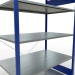 Grundregal, Fachbodenregal Stecksystem MULTIplus150, 2000 x 1300 x 800 mm (HxBxT), 5 Fachböden, Kreuzstrebe, RAL 5010 enzianblau/verzinkt