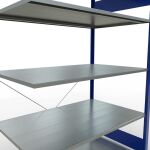 Anbauregal, Fachbodenregal Stecksystem MULTIplus150, 2000 x 1300 x 800 mm (HxBxT), 5 Fachböden, Kreuzstrebe, RAL 5010 enzianblau/verzinkt