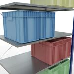 Anbauregal, Fachbodenregal Stecksystem MULTIplus150, 3000 x 1300 x 800 mm (HxBxT), 7 Fachböden, Kreuzstrebe, RAL 5010 enzianblau/verzinkt