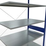 Anbauregal, Fachbodenregal Stecksystem MULTIplus150, 3000 x 1300 x 800 mm (HxBxT), 7 Fachböden, Kreuzstrebe, RAL 5010 enzianblau/verzinkt