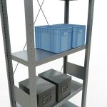 Grundregal, Fachbodenregal Stecksystem MULTIplus250, 3000 x 750 x 300 mm (HxBxT), 7 Fachböden, Kreuzstrebe, verzinkt