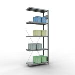 Anbauregal, Fachbodenregal Stecksystem MULTIplus250, 2000 x 750 x 300 mm (HxBxT), 5 Fachböden, Kreuzstrebe, verzinkt