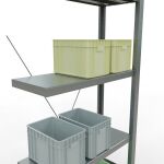 Anbauregal, Fachbodenregal Stecksystem MULTIplus250, 2000 x 750 x 300 mm (HxBxT), 5 Fachböden, Kreuzstrebe, verzinkt