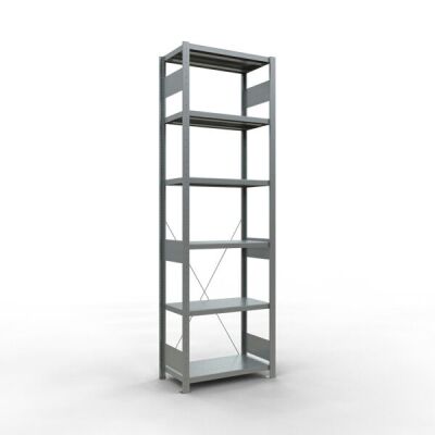 Grundregal, Fachbodenregal Stecksystem MULTIplus250, 2500 x 750 x 400 mm (HxBxT), 6 Fachböden, Kreuzstrebe, verzinkt