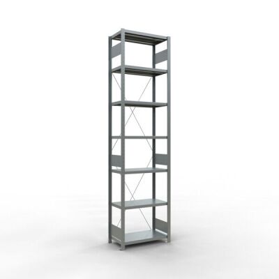 Grundregal, Fachbodenregal Stecksystem MULTIplus250, 3000 x 750 x 400 mm (HxBxT), 7 Fachböden, Kreuzstrebe, verzinkt