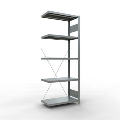 Anbauregal, Fachbodenregal Stecksystem MULTIplus250, 2000 x 750 x 400 mm (HxBxT), 5 Fachböden, Kreuzstrebe, verzinkt