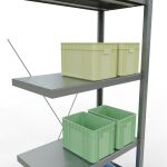 Anbauregal, Fachbodenregal Stecksystem MULTIplus250, 2000 x 750 x 400 mm (HxBxT), 5 Fachböden, Kreuzstrebe, verzinkt