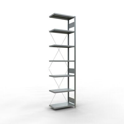 Anbauregal, Fachbodenregal Stecksystem MULTIplus250, 3000 x 750 x 400 mm (HxBxT), 7 Fachböden, Kreuzstrebe, verzinkt