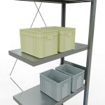 Anbauregal, Fachbodenregal Stecksystem MULTIplus250, 3000 x 750 x 400 mm (HxBxT), 7 Fachböden, Kreuzstrebe, verzinkt