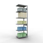 Anbauregal, Fachbodenregal Stecksystem MULTIplus250, 2500 x 750 x 500 mm (HxBxT), 6 Fachböden, Kreuzstrebe, verzinkt